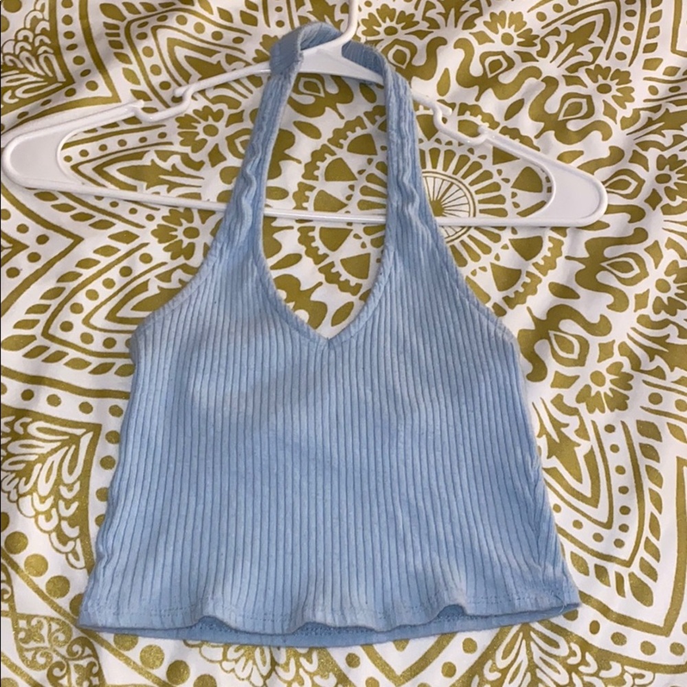 Stretchy blue halter top